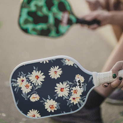 floral daisy pickleball paddle with white grip 